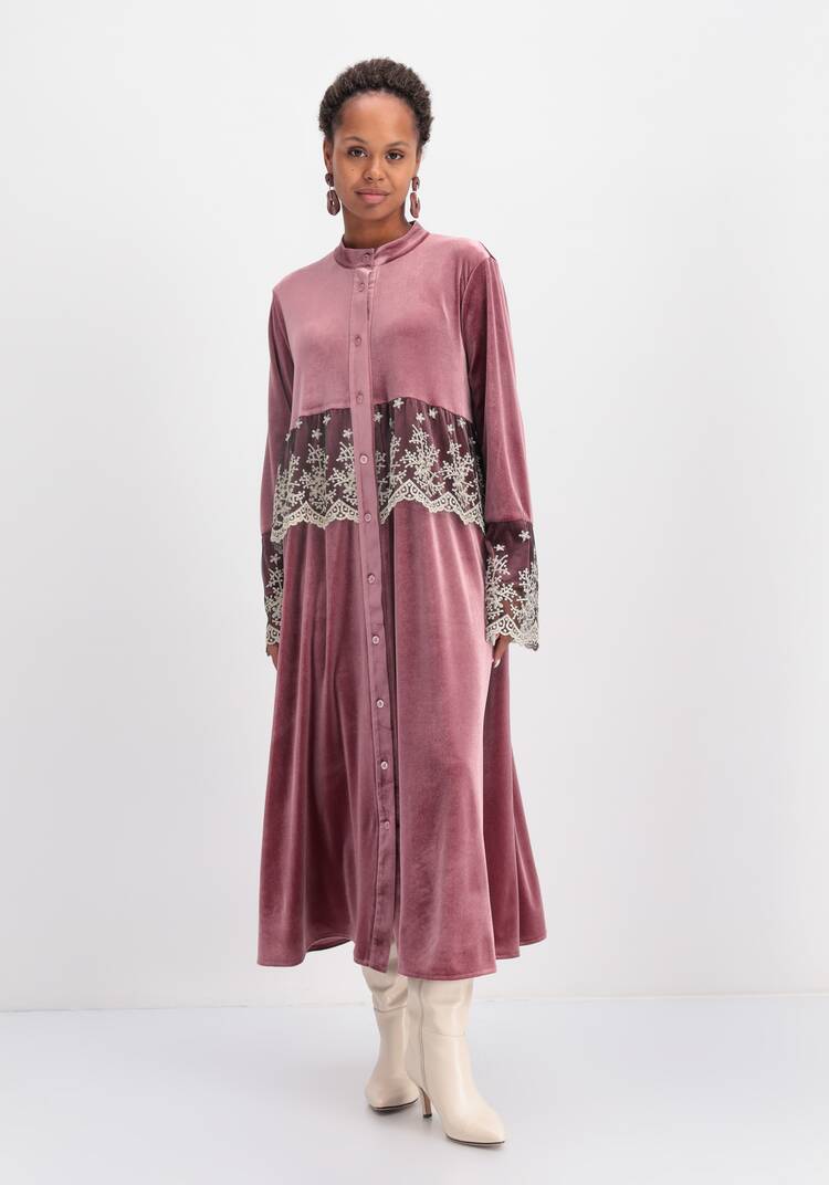 Платье бархатное с кружевом по кокетке шир.  750, рис. 4