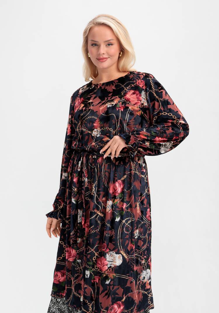 Платье с цветочным принтом из креш бархата шир.  750, рис. 19