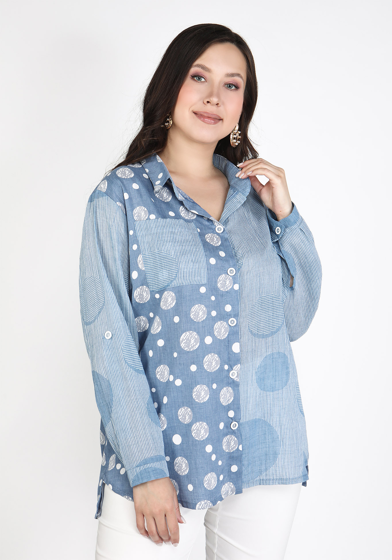 Блузка прямая из комбинированной ткани