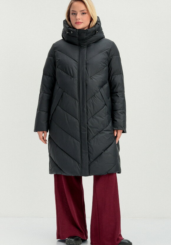 Пуховик стеганый свободного кроя с капюшоном шир.  580, рис. 32