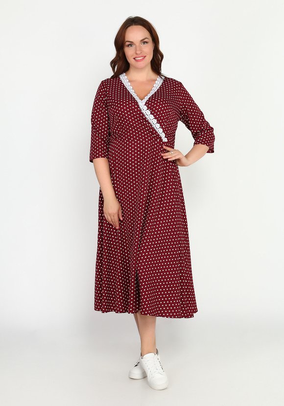 Платье в горох с украшением на груди шир.  580, рис. 1