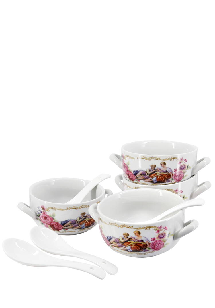 Набор фарфоровых бульонниц с ложками, 4 шт. шир.  750, рис. 3