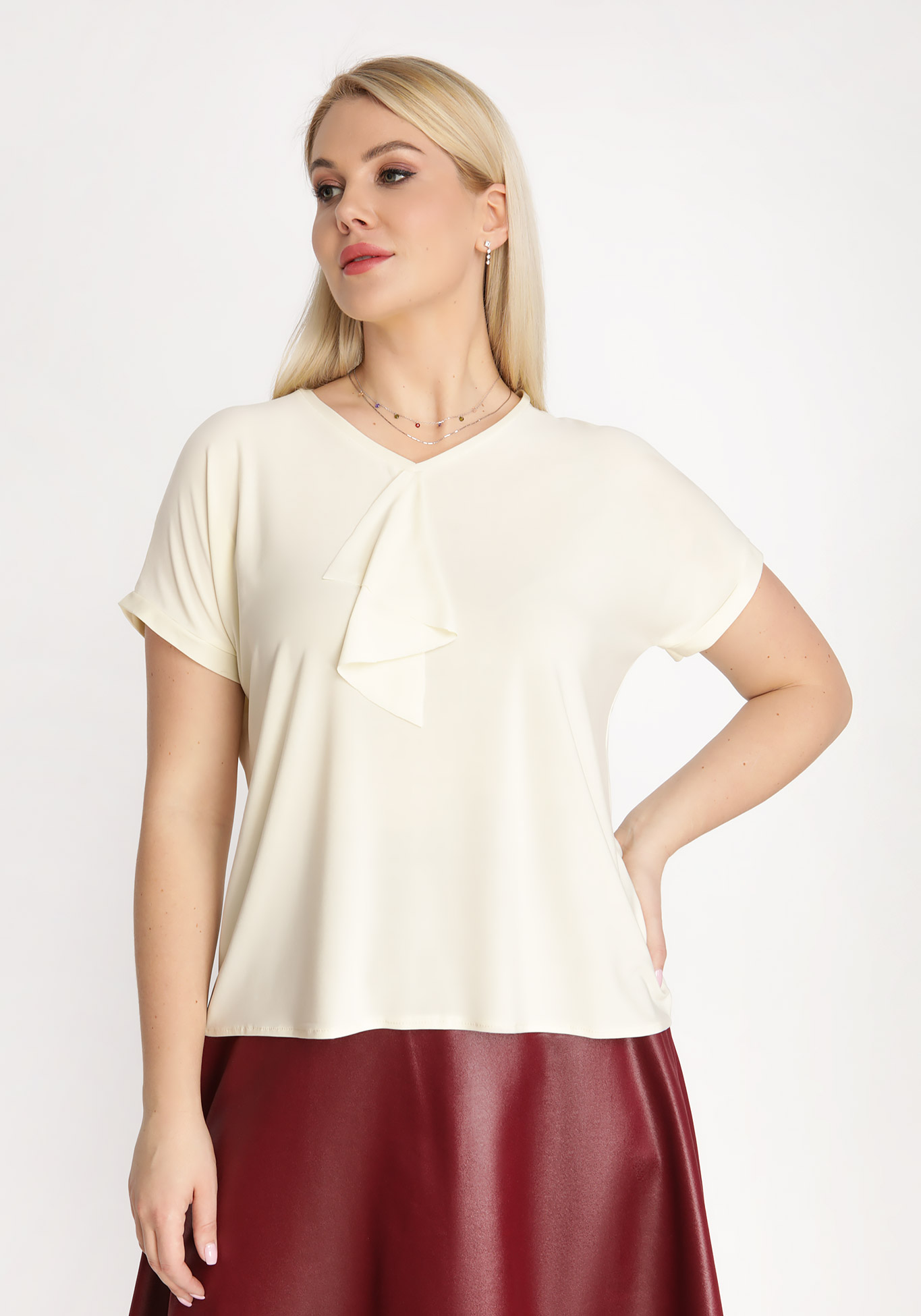 Блуза с воланом спереди, размер 50, цвет белый