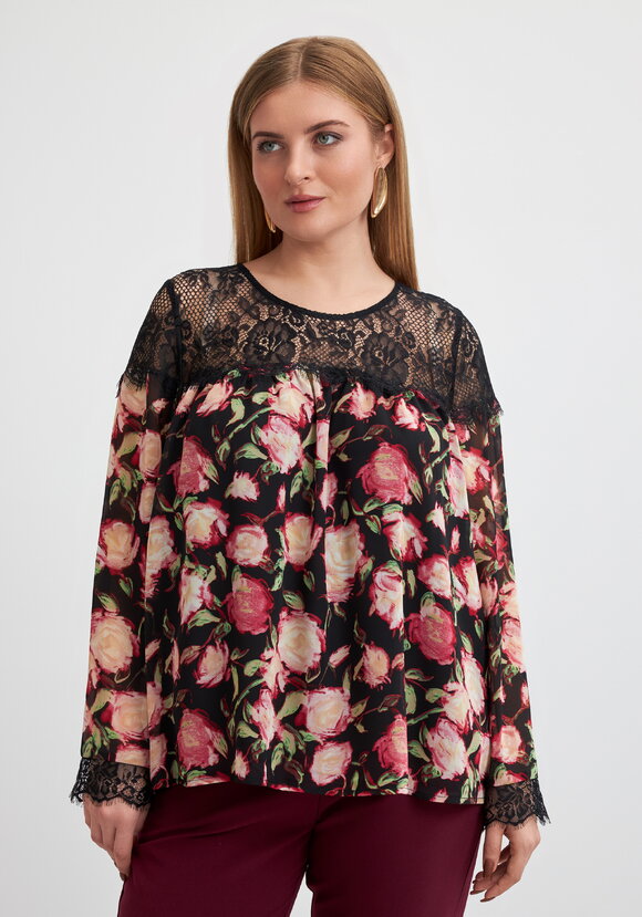 Блуза с цветочным принтом и кружевом шир.  580, рис. 4