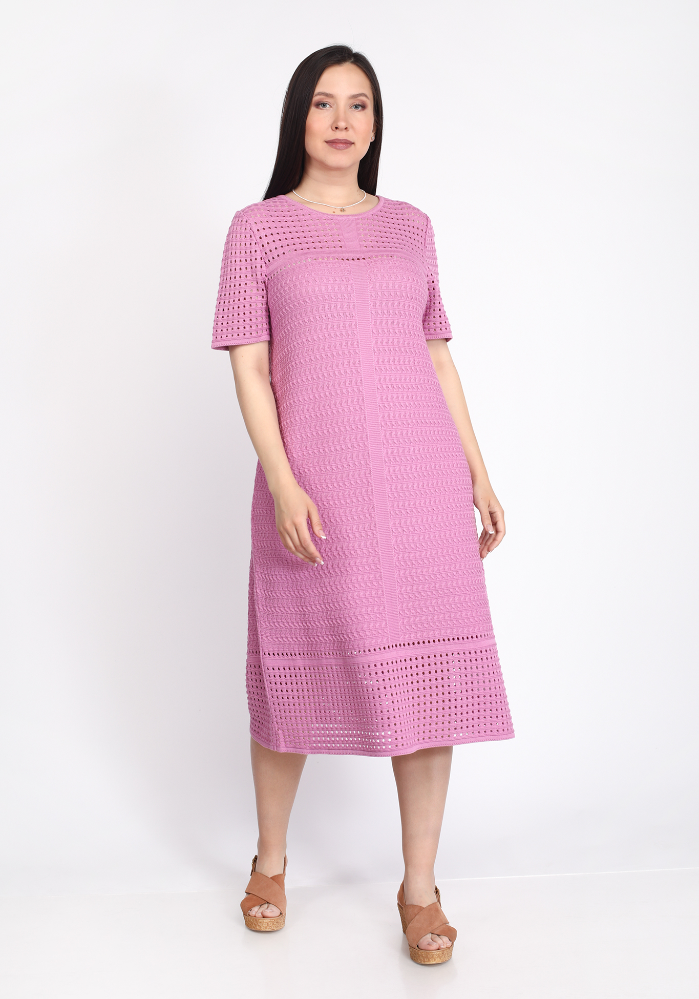 Платье А-силуэта ажурное Vivawool, размер 58, цвет сиреневый - фото 5