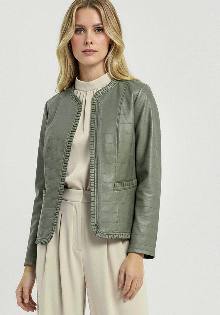 Куртка из экокожи с рюшей шир.  750, рис. 8