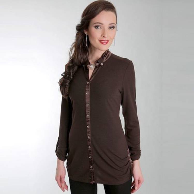 Блуза-рубашка с атласной планкой и воротником шир.  750, рис. 2