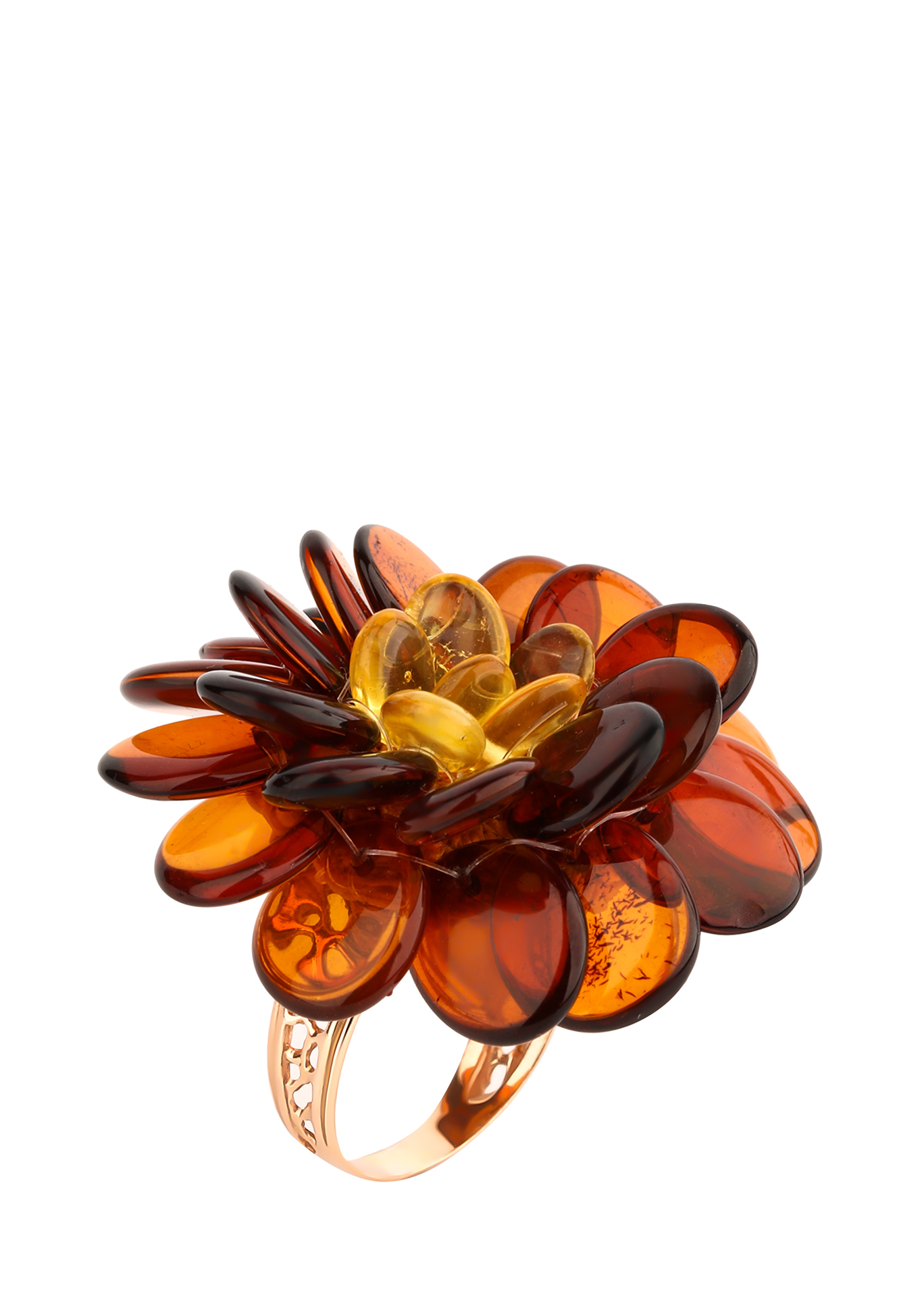 Кольцо серебряное "Янтарный цветок" Янтарная волна - фото 1