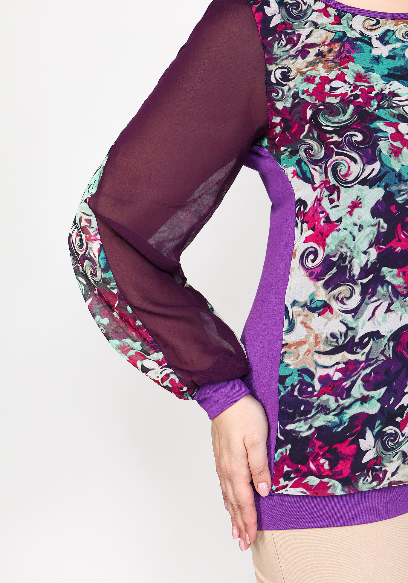 Блуза из шифона с цветами Bianka Modeno, размер 46 - фото 4