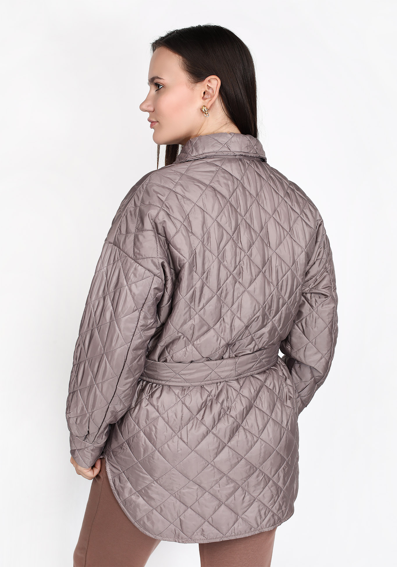 Куртка стеганая с карманами и поясом, размер 50, цвет коричневый - фото 2