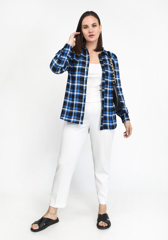 Блуза-рубашка прямого кроя в клетку шир.  580, рис. 1