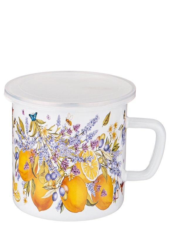 Кружка эмалированная с пластиковой крышкой шир.  580, рис. 15