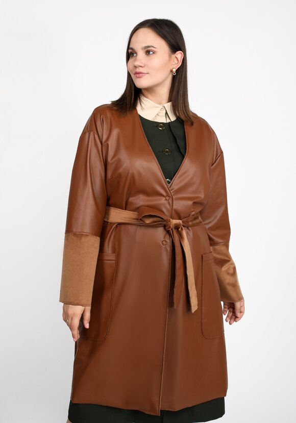 Плащ из экокожи на поясе шир.  580, рис. 5