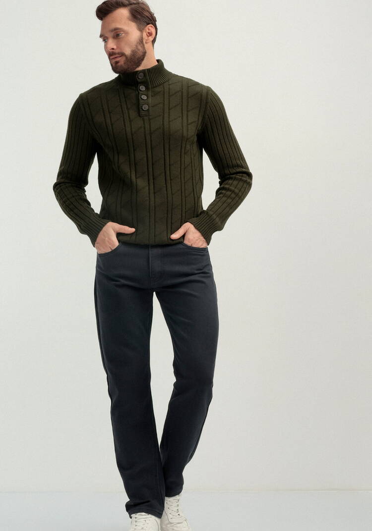 Брюки прямые из джинсовой ткани с карманами шир.  750, рис. 1