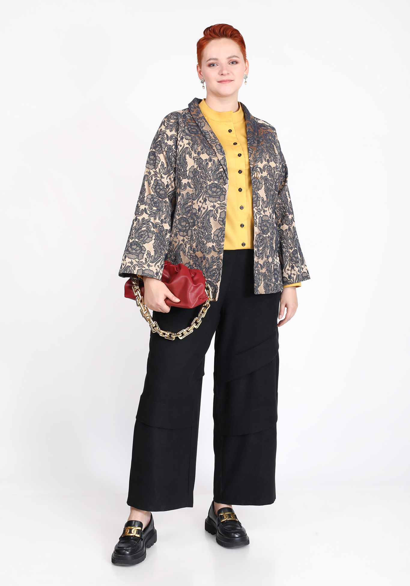 Жакет на пуговице с флористическим принтом Frida, размер 48, цвет золотистый - фото 5
