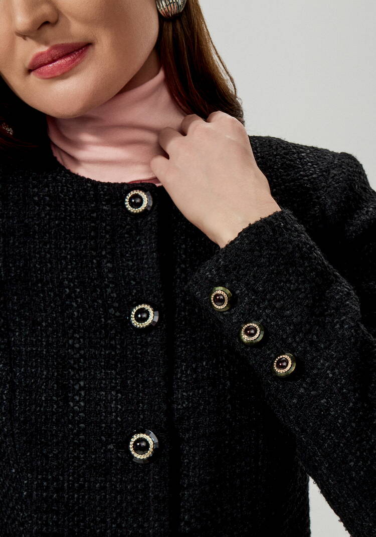 Пиджак из однотонного твида на пуговицах шир.  750, рис. 5