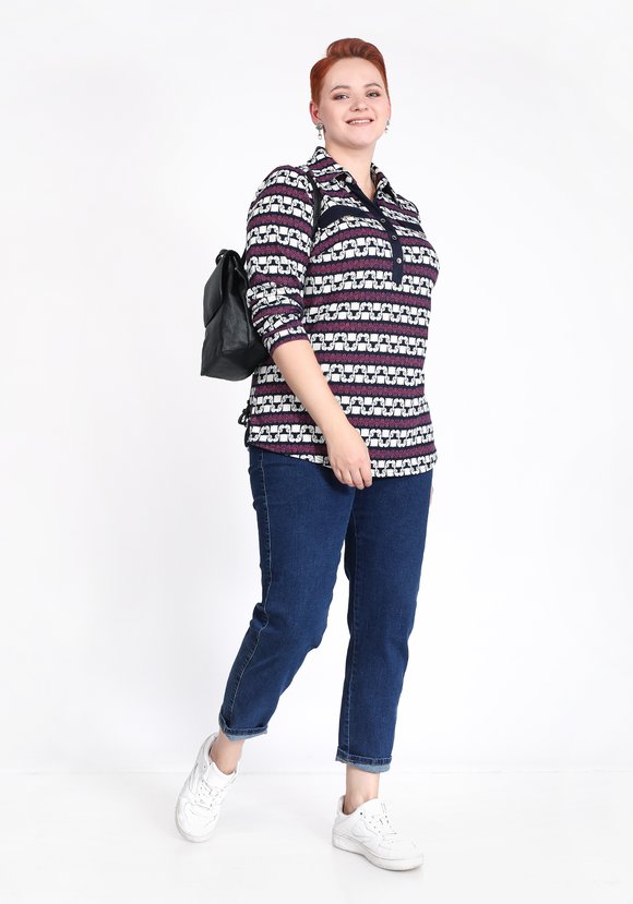 Блуза в полоску с декоративными пуговицами шир.  580, рис. 5