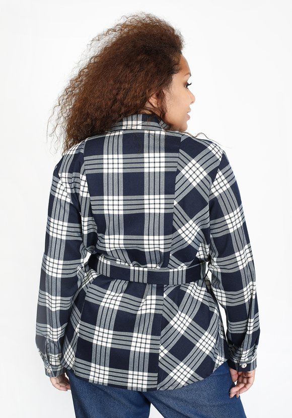 Блуза в клетку с поясом шир.  580, рис. 6