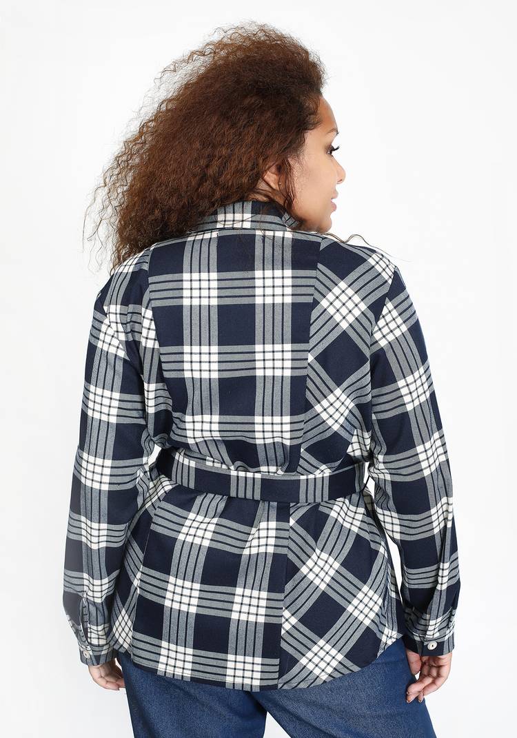 Блуза в клетку с поясом шир.  750, рис. 6