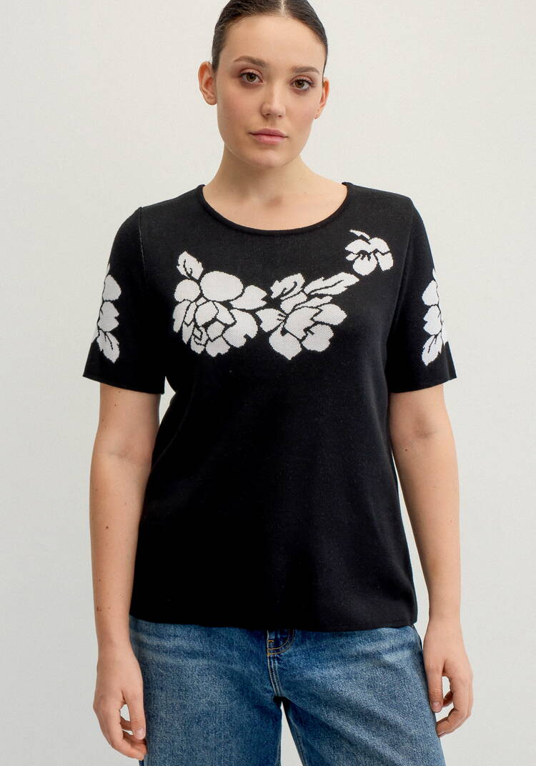 Джемпер с цветами по полочке и рукавам шир.  750, рис. 6