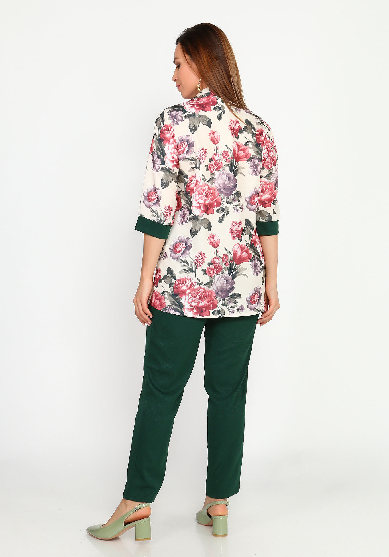 Костюм: брюки и блуза с отложным воротом Bianka Modeno, размер 52, цвет зелёный - фото 8