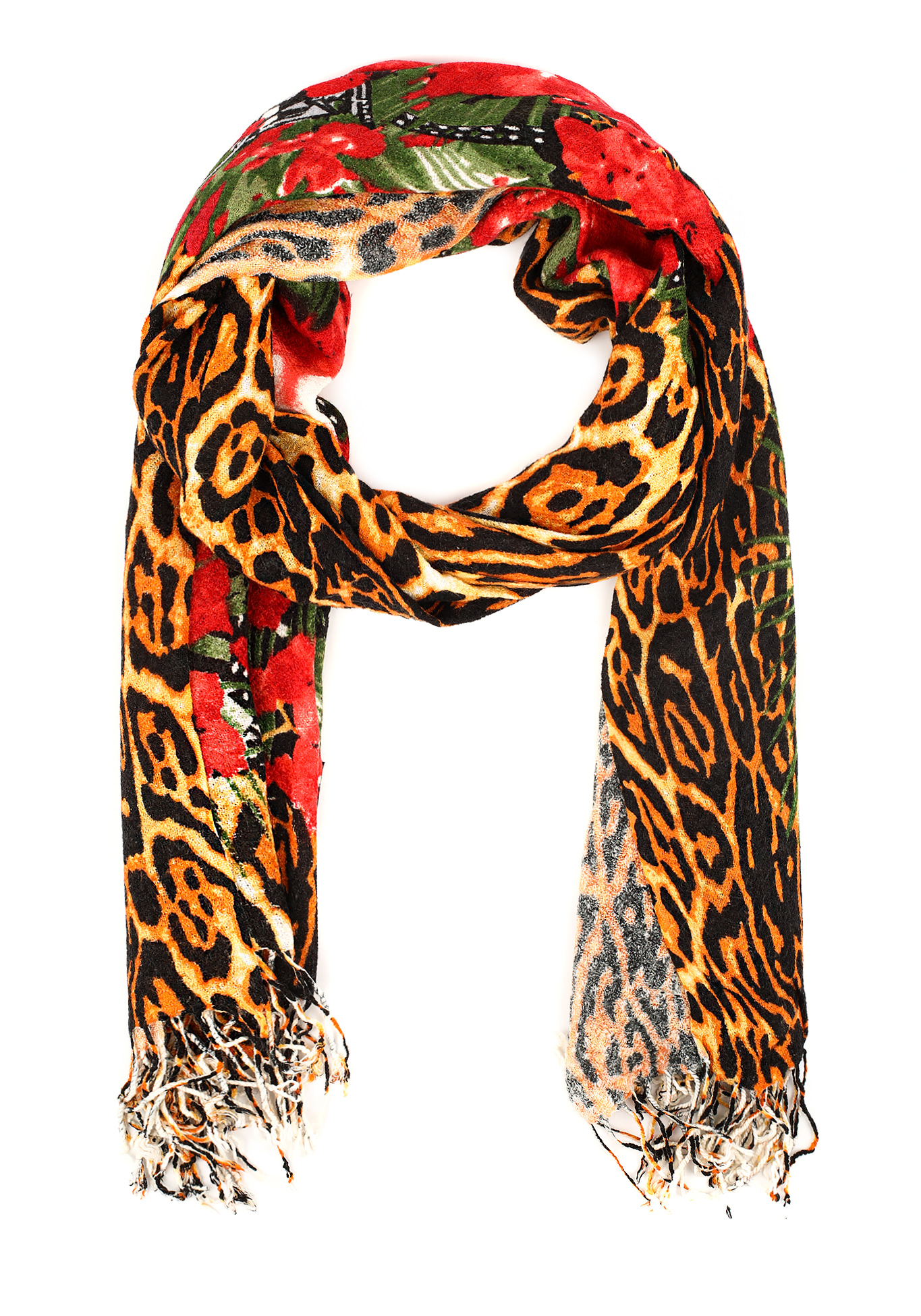 Палантин принтованный с бахромой