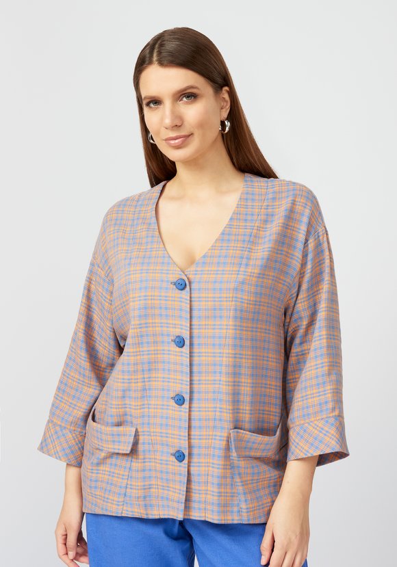 Пиджак в клетку из хлопка шир.  580, рис. 13