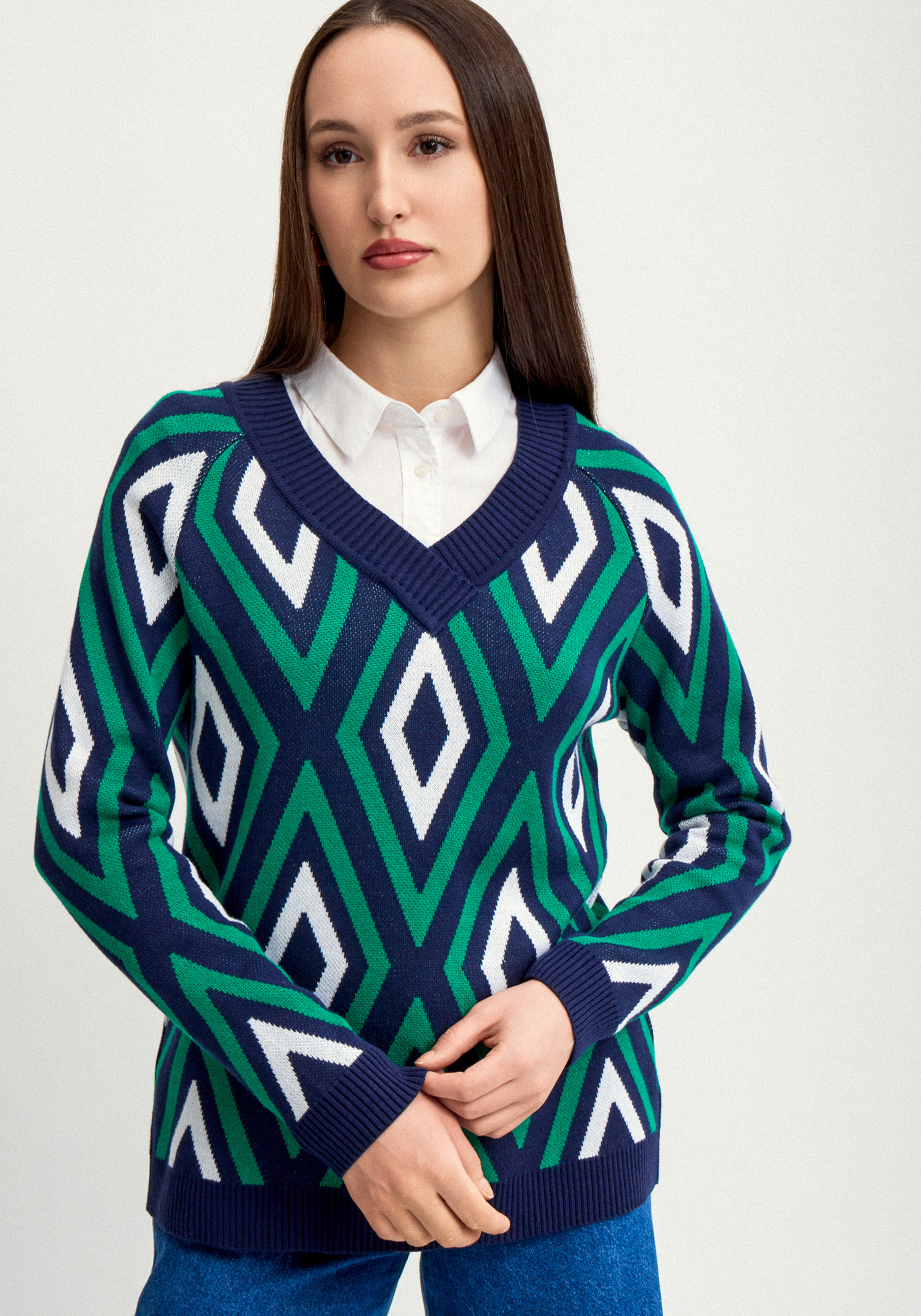 

Джемпер с геометрическим рисунком, Синий