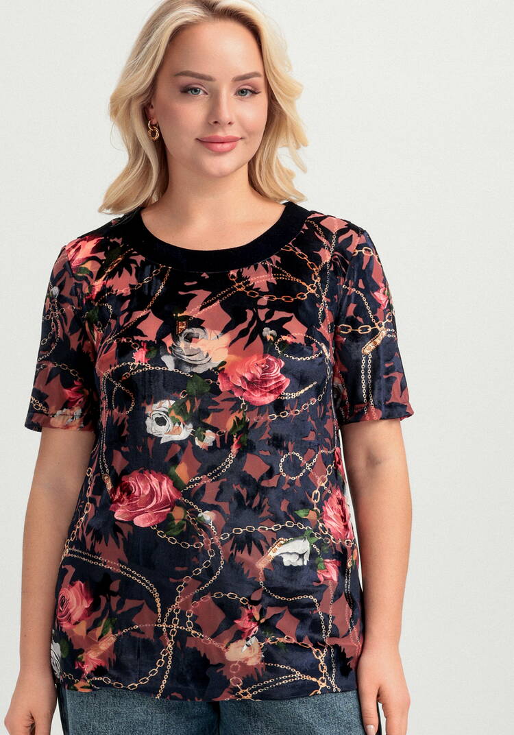 Блуза из бархата с цветочным рисунком шир.  750, рис. 4