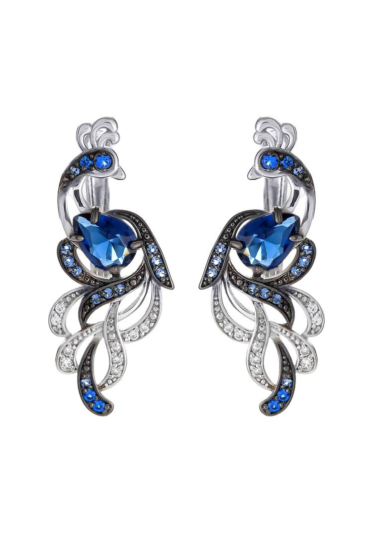 Серебряные серьги Волшебная птица шир.  750, рис. 1