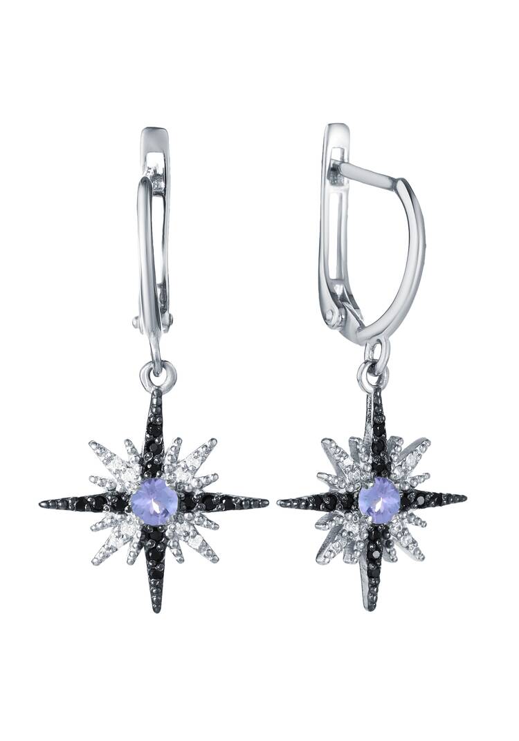 Серьги серебряные Рождественская звезда шир.  750, рис. 1