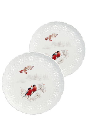 Набор фарфоровых тарелок Снегири, 2 шт.