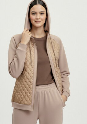 Бомбер с капюшоном из комбинированной ткани