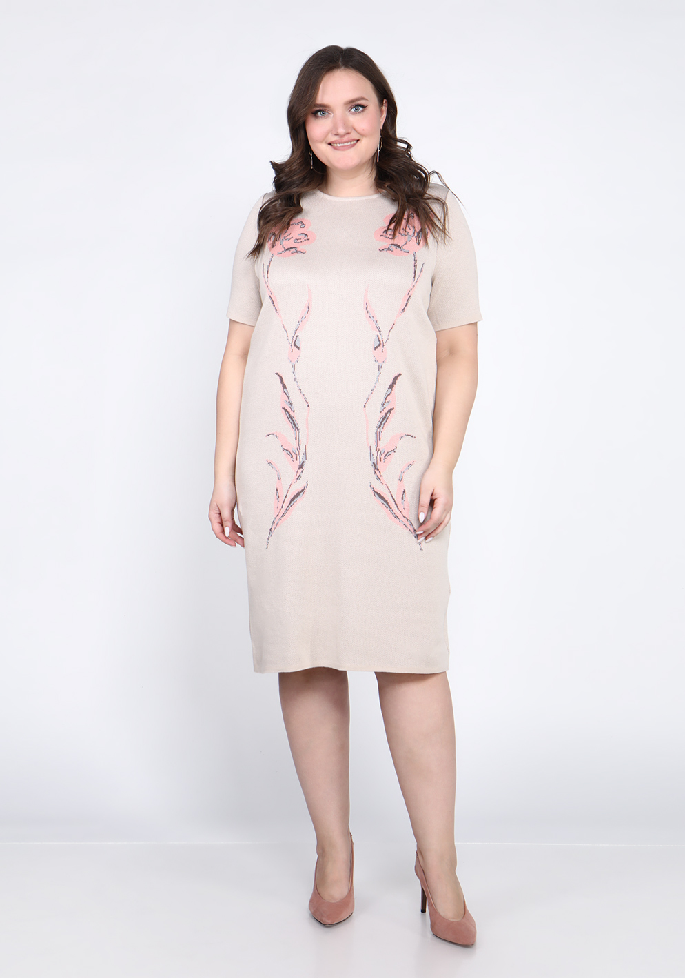 Платье с коротким рукавом и орнаментом Vivawool, размер 48, цвет бежевый - фото 1
