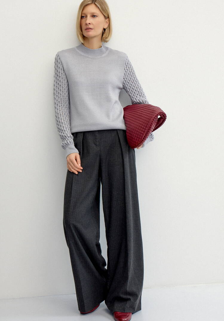 Джемпер с ажурными рукавами объемной вязки шир.  750, рис. 3