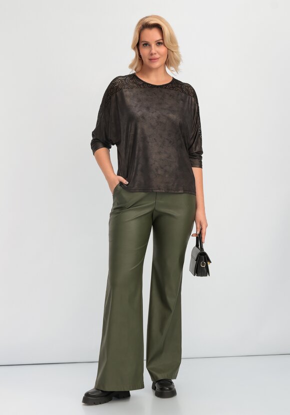 Блуза из матовой экокожи с кружевной отделкой шир.  580, рис. 6