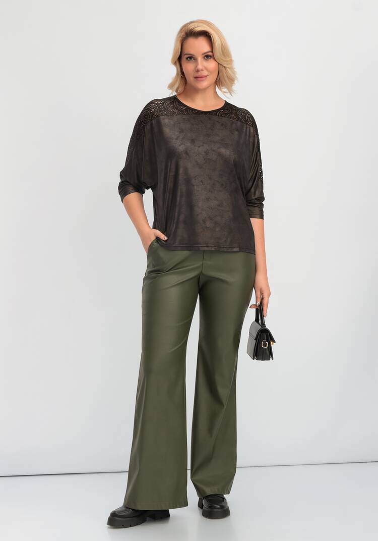 Блуза из матовой экокожи с кружевной отделкой шир.  750, рис. 6