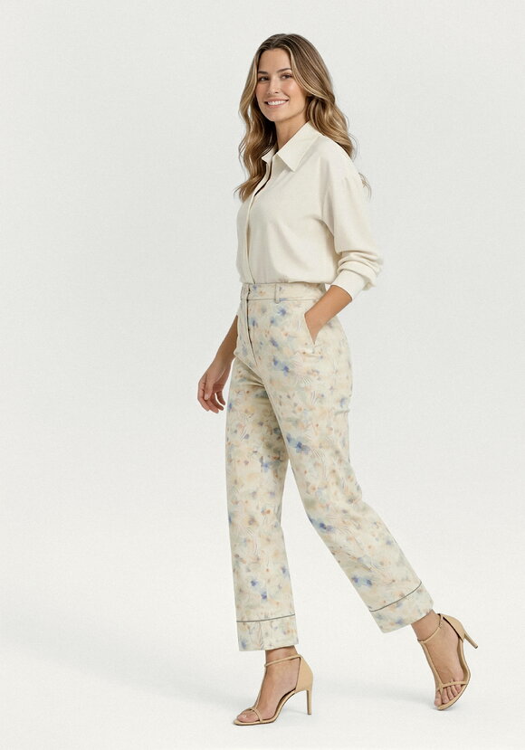 Брюки 7/8 изо льна с принтом шир.  580, рис. 5