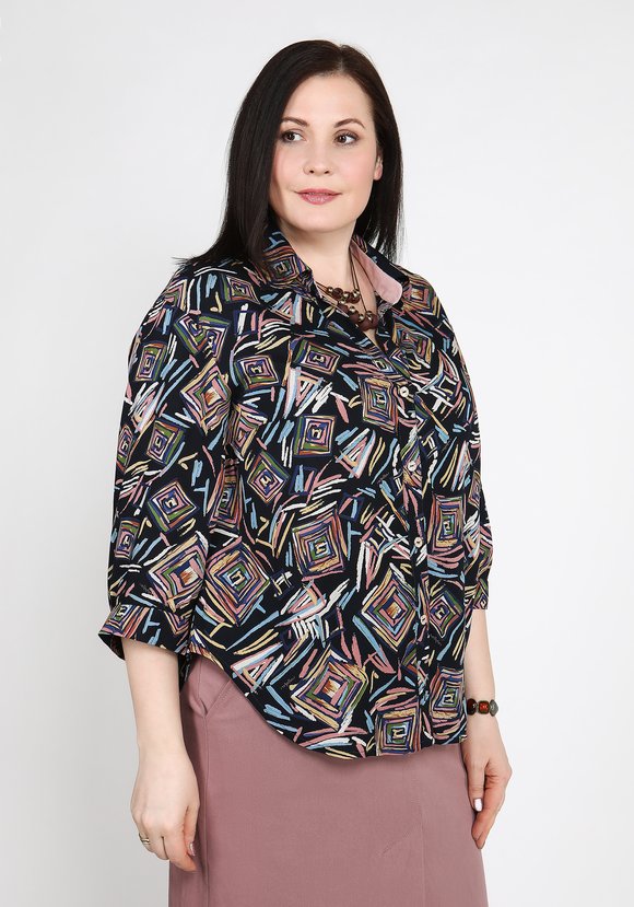Блуза свободного кроя с принтом РОМБЫ шир.  580, рис. 2
