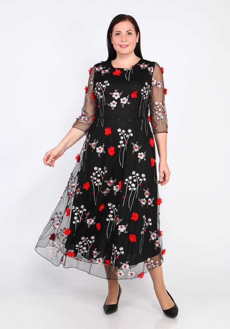 Платье длинное с вышивкой Нальдо шир.  750, рис. 1
