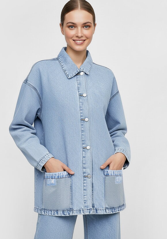 Джинсовая куртка со стразами Асеня шир.  580, рис. 1