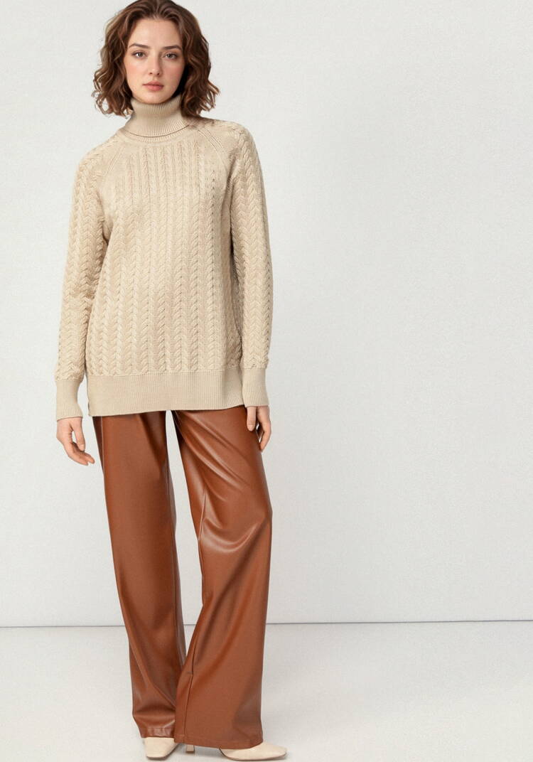 Свитер вязаный с косами и высоким горлом шир.  750, рис. 37