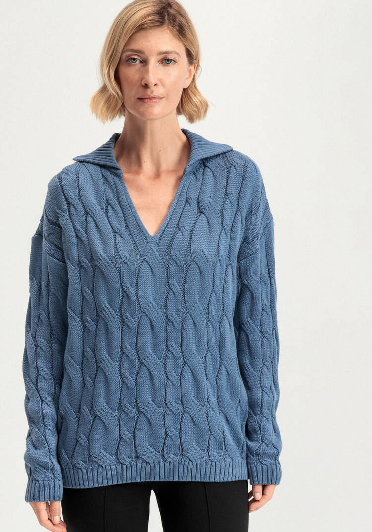 Джемпер с косами и воротником-поло шир.  750, рис. 11