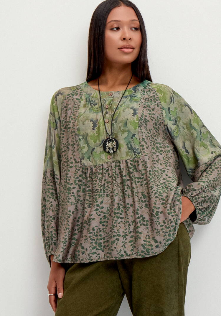 Блуза  с комбинированным принтом шир.  750, рис. 7