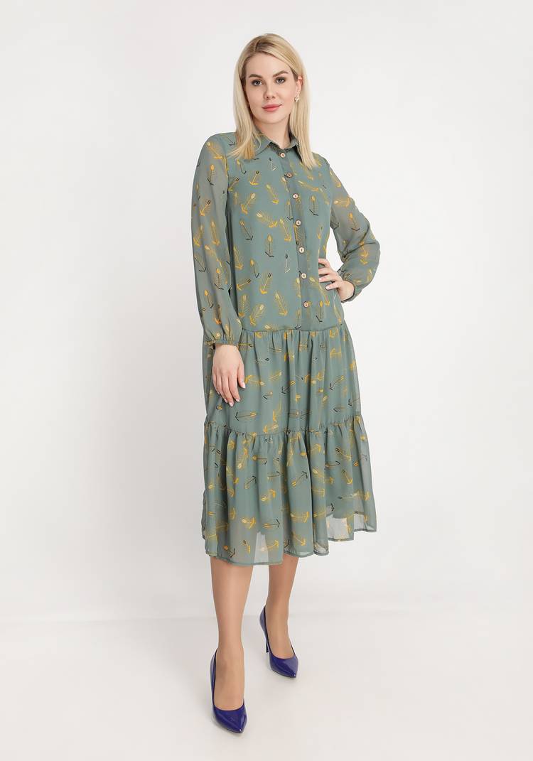 Платье с воланом и принтом перья шир.  750, рис. 6