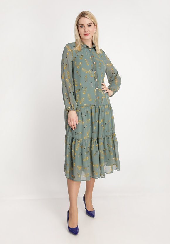 Платье с воланом и принтом перья шир.  580, рис. 6