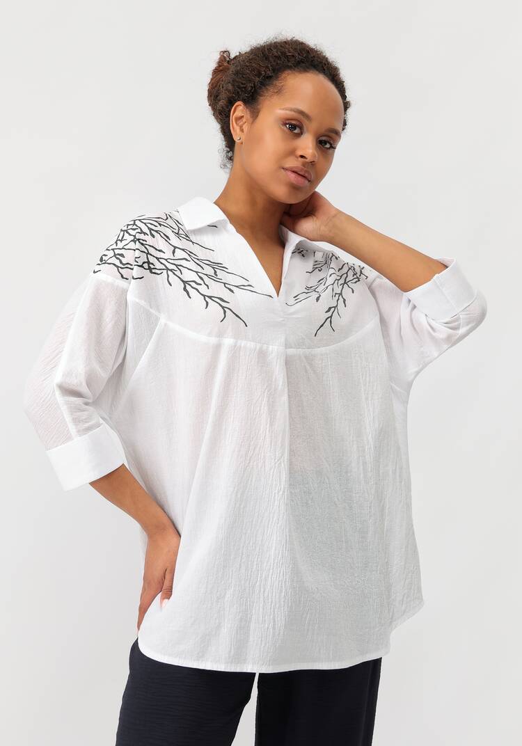 Блуза с принтом по плечам шир.  750, рис. 9