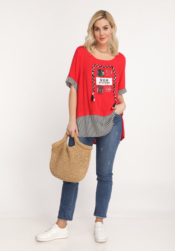 Блуза с принтом и контрастными вставками шир.  580, рис. 12