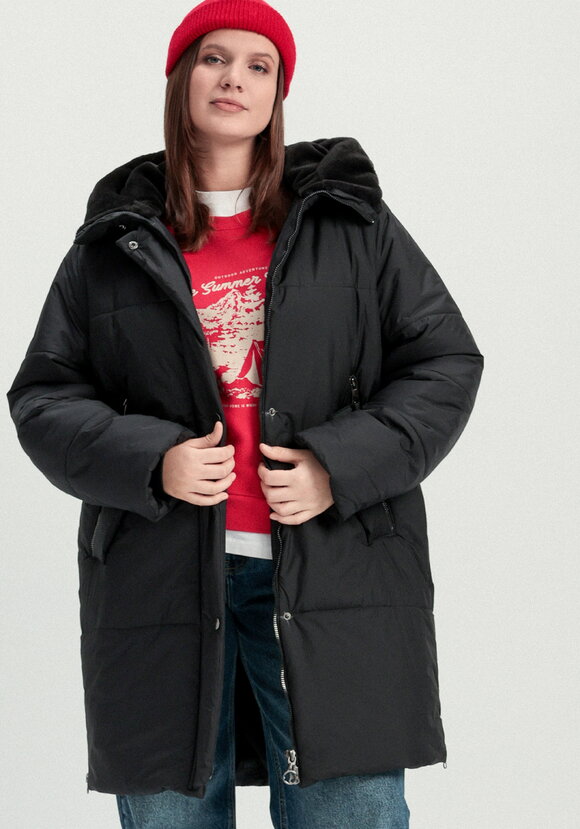 Пальто удлиненное с меховым капюшоном шир.  580, рис. 21