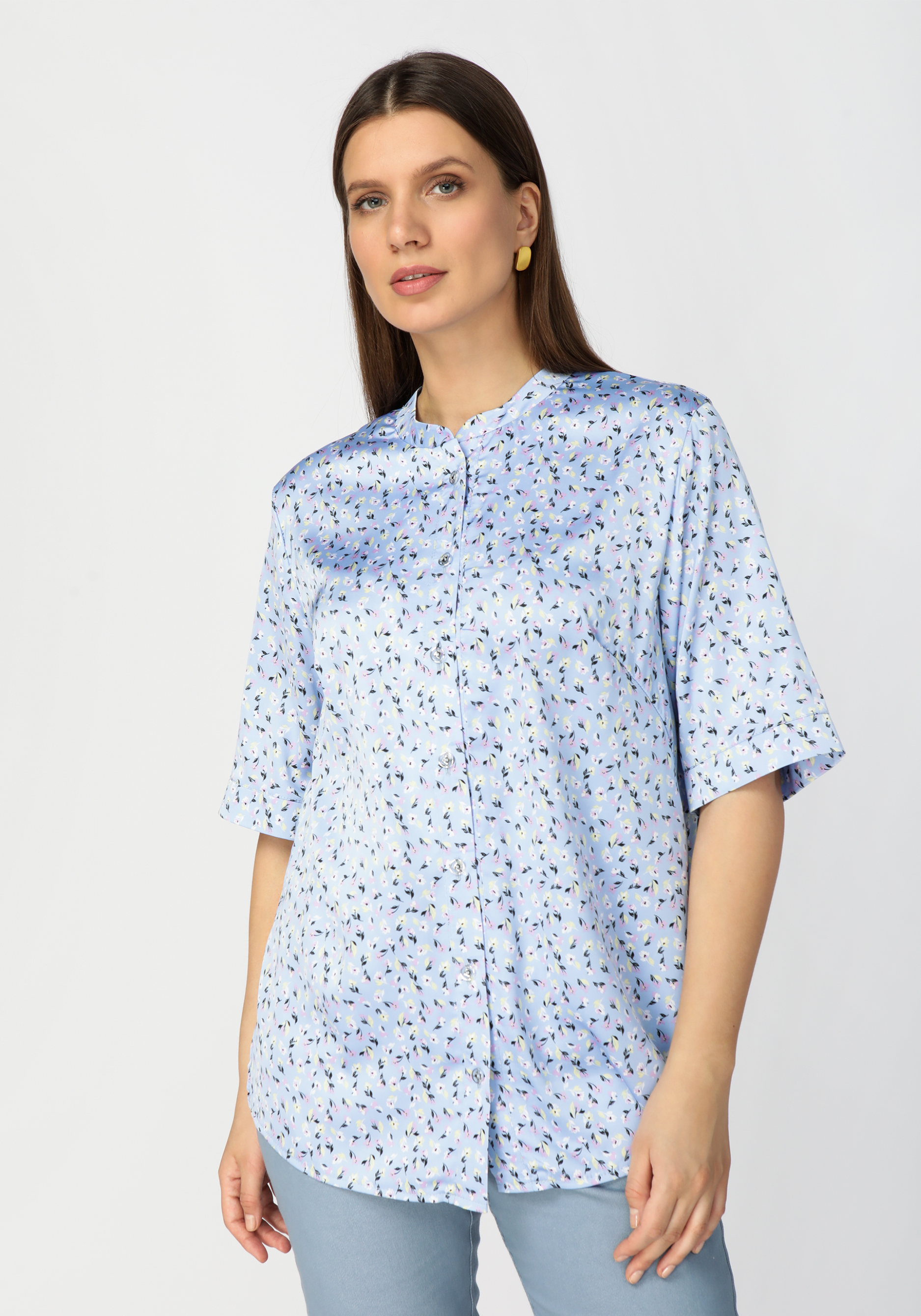 Блуза однобортная с коротким рукавом жен блуза анна голубой р 54